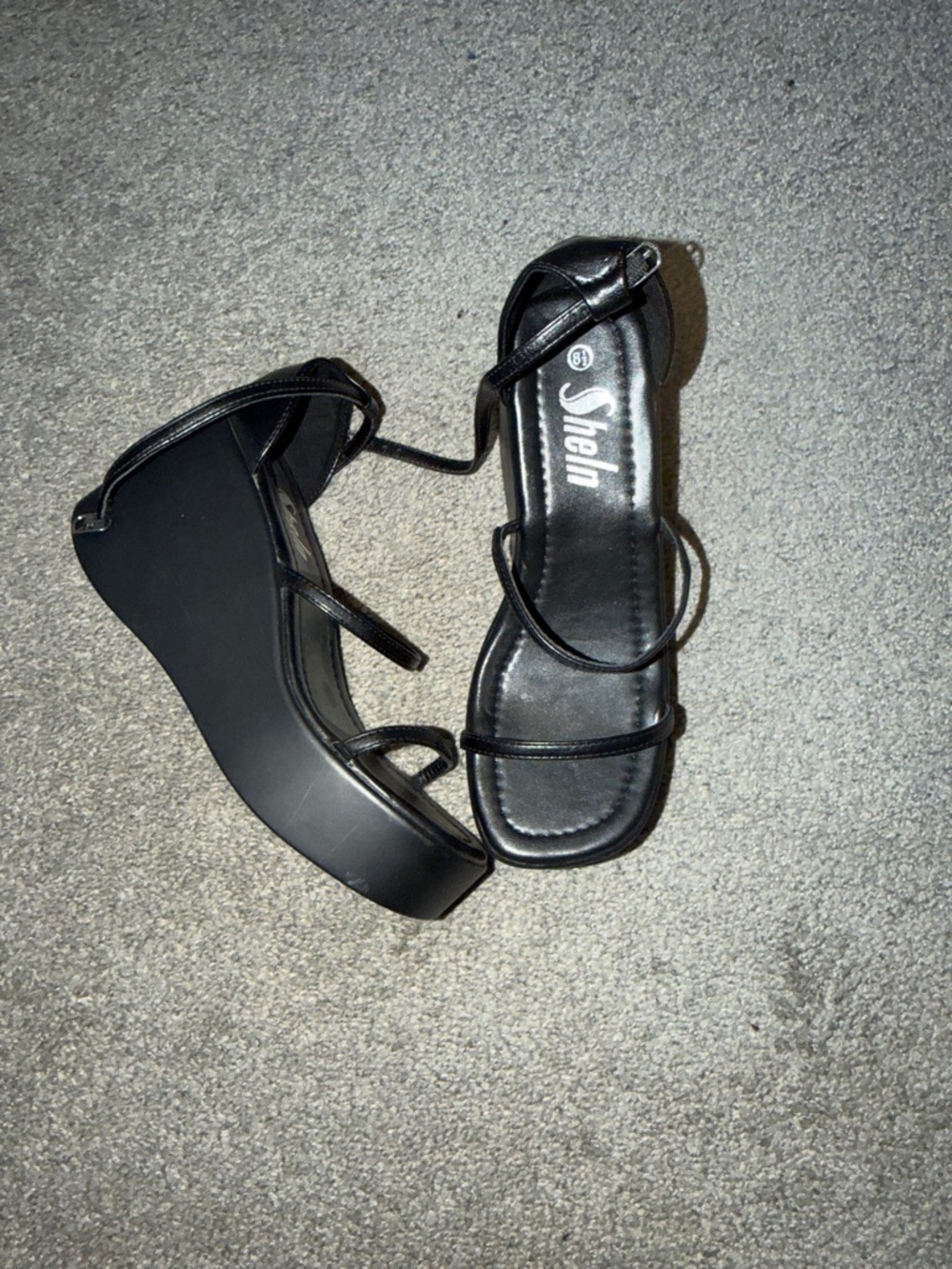 SHEIN Black Minimal Strappy Wedge Sandals